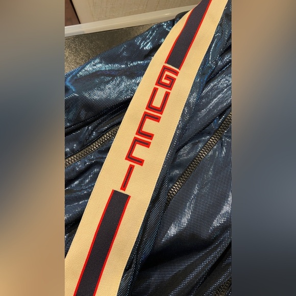 GUCCI Men’s Sylvie Web Blue Lame Logo Stripe Full Zip Track Jacket Size XS NEW - Picture 9 of 9